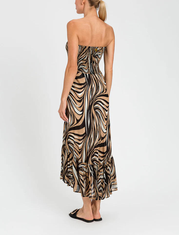 Abito lungo senza spalline Twinset 261LB2FDD Stampa Zebra Multicolore Nero Donna - immagine 3