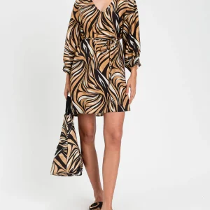 Abito corto in misto viscosa fantasia Twinset 261LB2RFF Stampa Zebra Muticolore Nero Donna