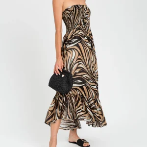 Abito lungo senza spalline Twinset 261LB2FDD Stampa Zebra Multicolore Nero Donna