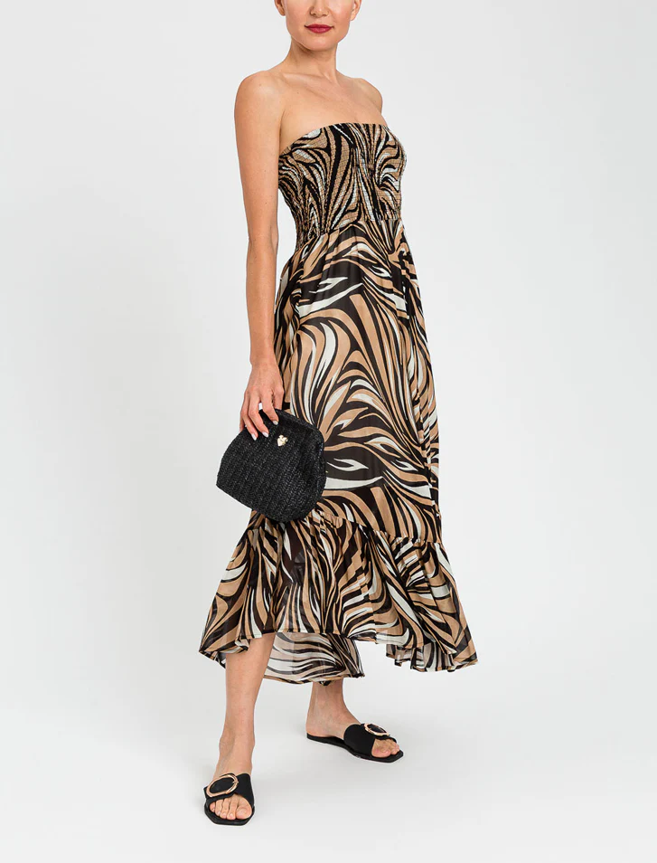 Abito lungo senza spalline Twinset 261LB2FDD Stampa Zebra Multicolore Nero Donna - immagine 2